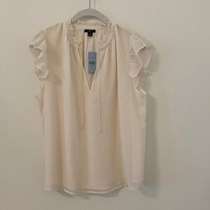 Ann Taylor Cream Ruffle Sleeve Blouse